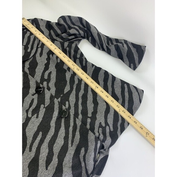 BOGO Sandro Jacket Black Gray Zebra Striped Button Collared Belted Scoop Women L - Picture 12 of 12